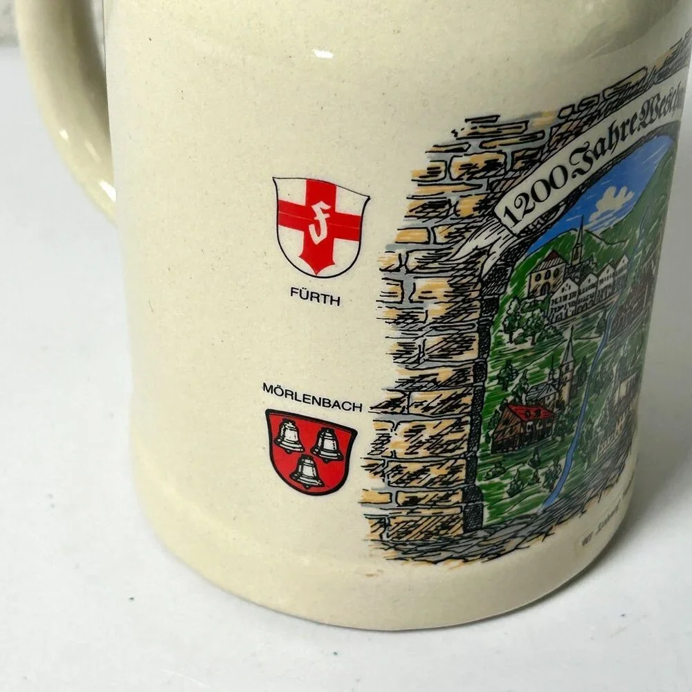 1200 Jahre Weschnitztal Beer Stein‎ with Lid Erzberg Furth Germany Rimbach Crest